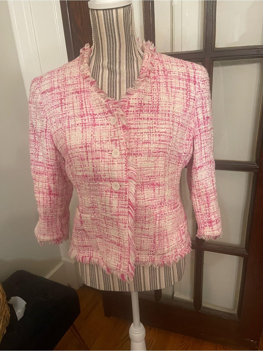 Louben Fringed Pink Tweed Women's Blazer